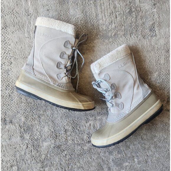 LL Bean Suede Women Size 8 Lace-Up Duck Snow Boots Felt Lined Medium Gray - Picture 1 of 10
